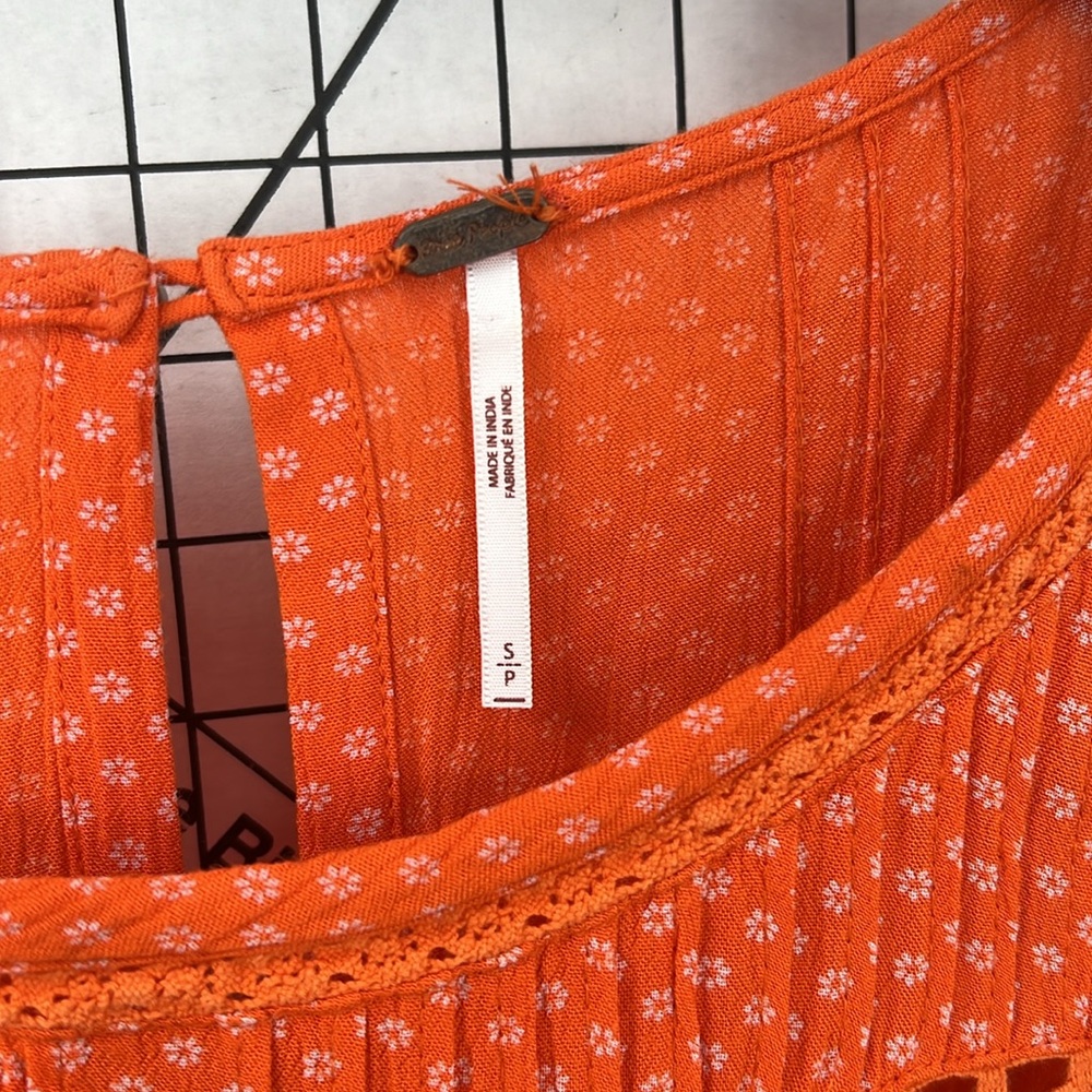 Free People Retro Kitty Crochet Trim Dress Tangerine Orange Small S - Picture 5 of 16